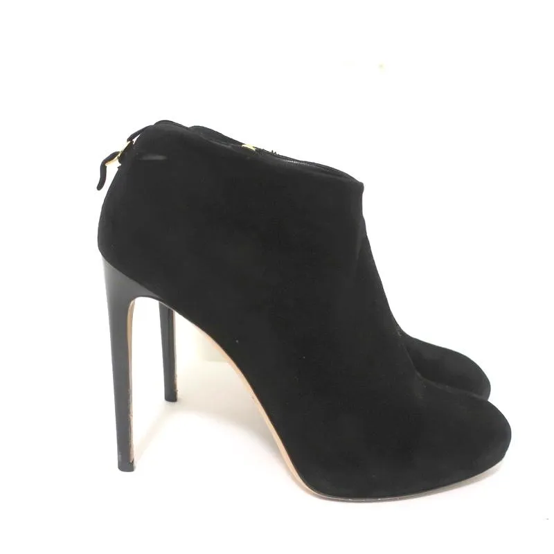 Salvatore Ferragamo Plateauboots Schwarz Wildleder Größe 10,5 High Heel Knöchelstiefel