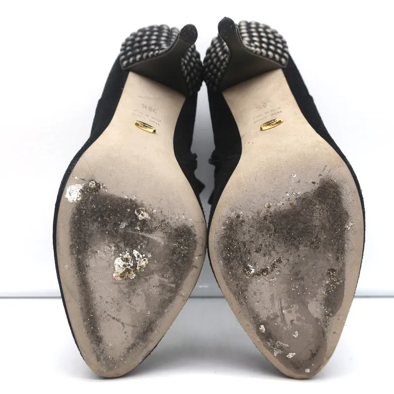 Sergio Rossi Stiefeletten mit Nieten Absatz Schwarz Wildleder Größe 38.5 Knöchelstiefel
