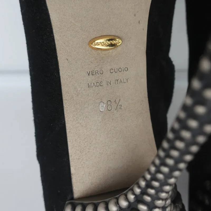 Sergio Rossi Stiefeletten mit Nieten Absatz Schwarz Wildleder Größe 38.5 Knöchelstiefel