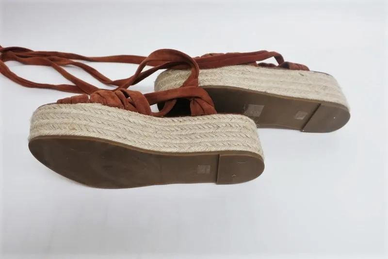 Sigerson Morrison Espadrille Sandalen Cosie Braun Wildleder Größe 7,5 Knöchelriemen Keilabsatz