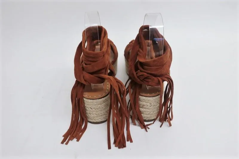 Sigerson Morrison Espadrille Sandalen Cosie Braun Wildleder Größe 7,5 Knöchelriemen Keilabsatz