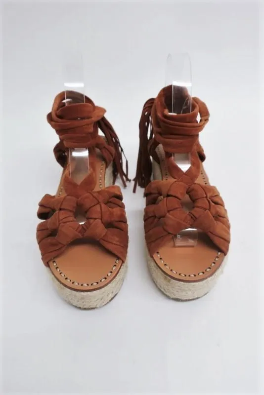 Sigerson Morrison Espadrille Sandalen Cosie Braun Wildleder Größe 7,5 Knöchelriemen Keilabsatz