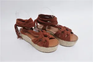 Sigerson Morrison Espadrille Sandalen Cosie Braun Wildleder Größe 7,5 Knöchelriemen Keilabsatz