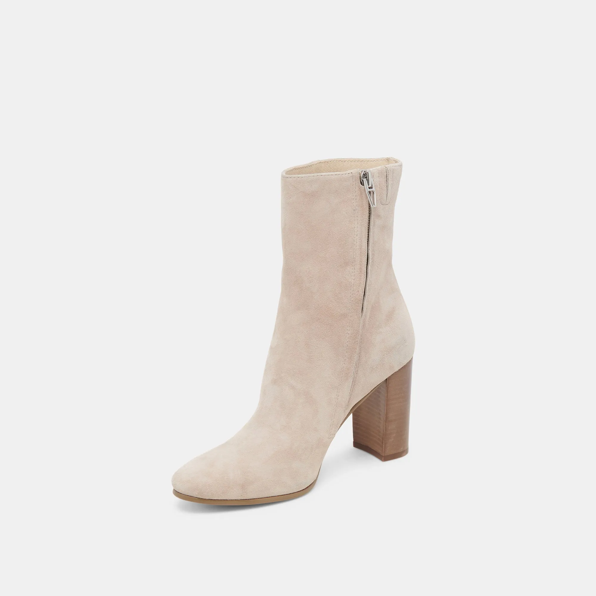 SUZY STIEFELETTEN IN TAUPEFARBENEM WILDLEDER