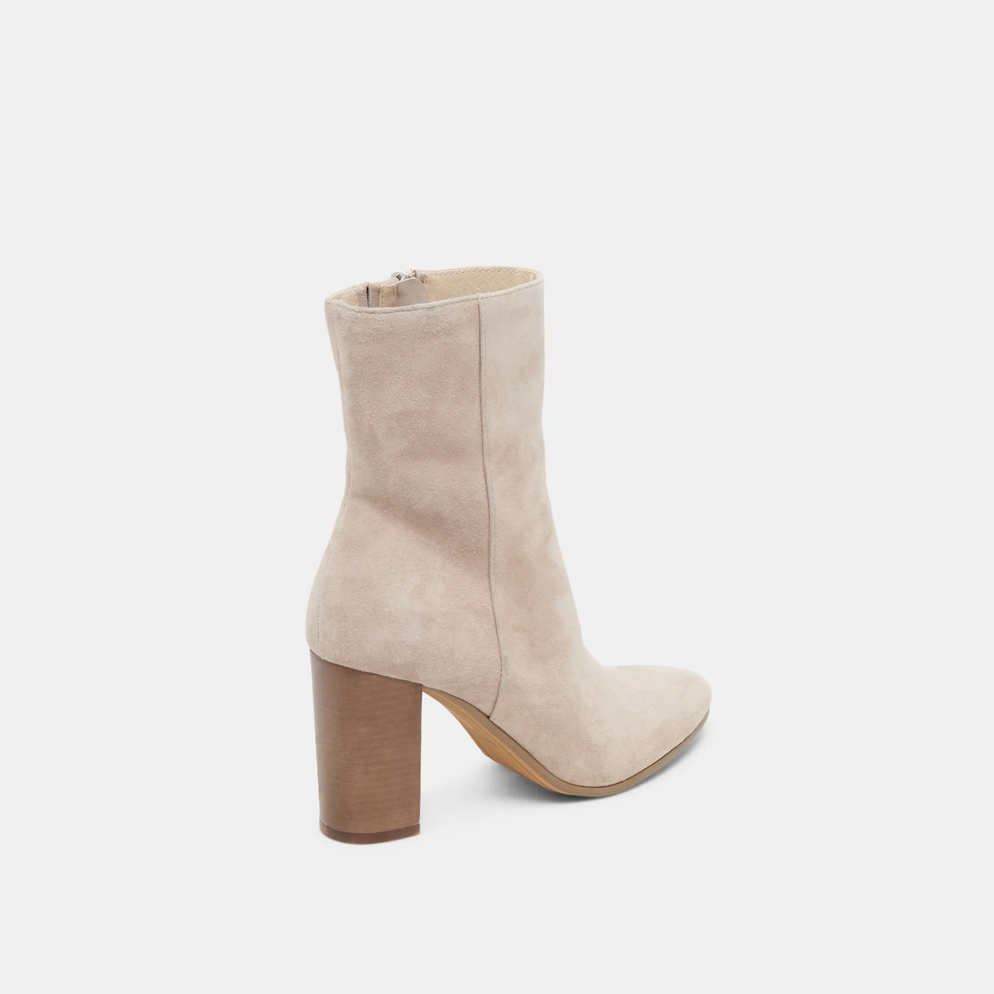 SUZY STIEFELETTEN IN TAUPEFARBENEM WILDLEDER