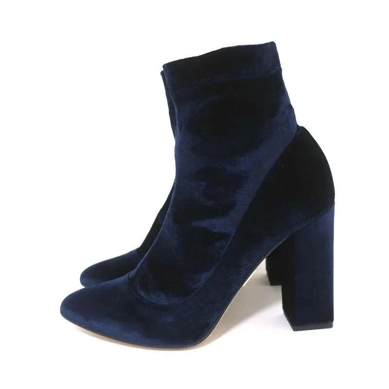 Tamara Mellon Knöchelstiefel Caress Navy Stretch Samt Größe 41 High Heel Booties