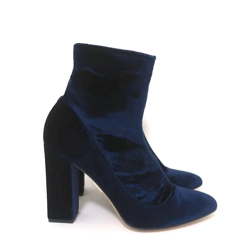 Tamara Mellon Knöchelstiefel Caress Navy Stretch Samt Größe 41 High Heel Booties