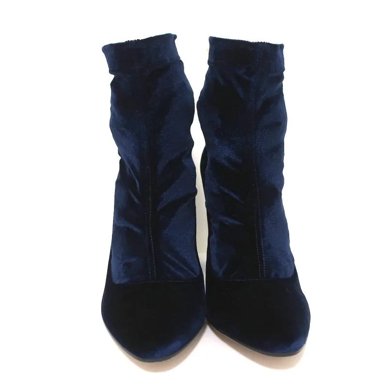 Tamara Mellon Knöchelstiefel Caress Navy Stretch Samt Größe 41 High Heel Booties
