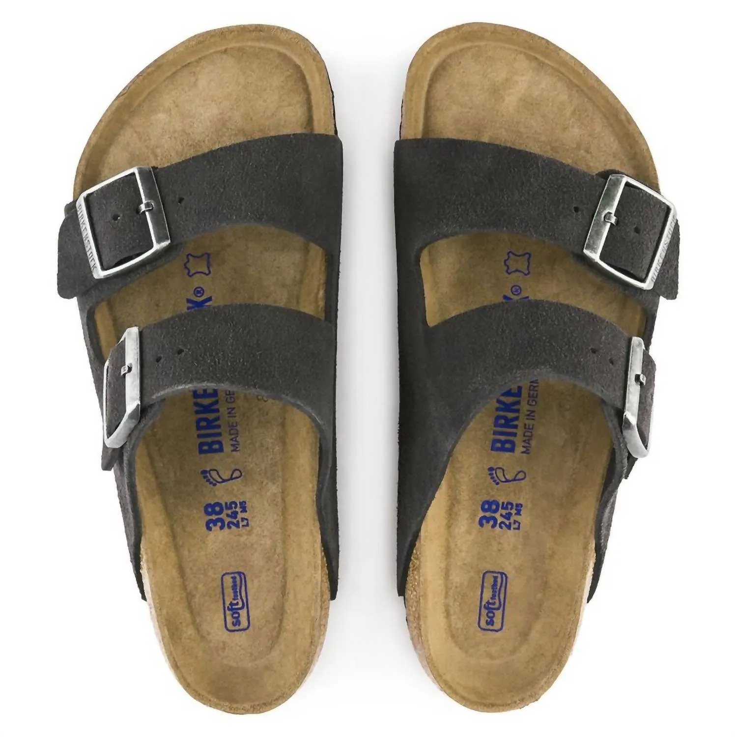 Unisex Arizona Soft Footbed Wildleder Sandalen - Regular Fit in Velvet Grau