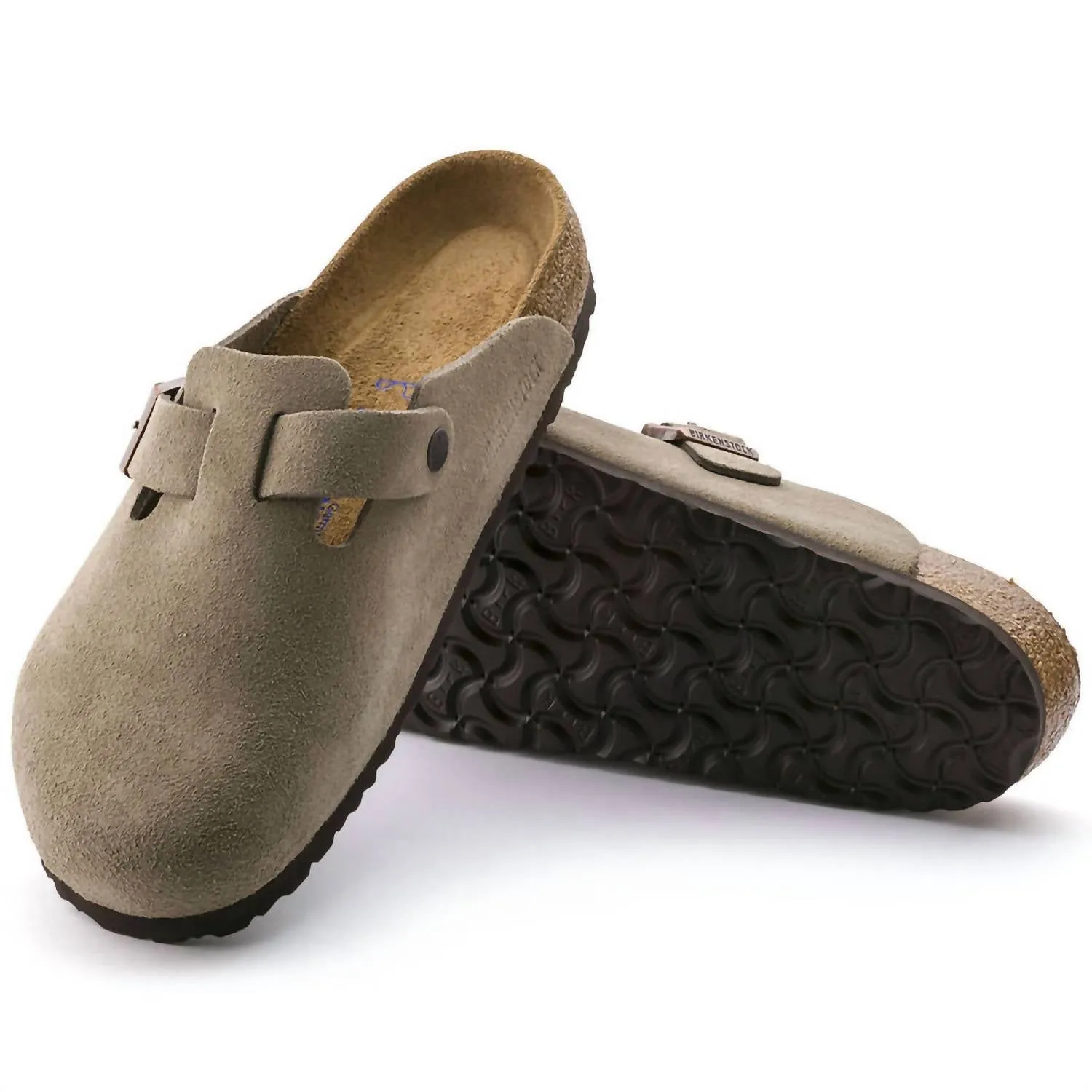 Unisex Boston Soft Footbed Wildleder Hausschuhe - Normale/weite Passform in Taubenblau