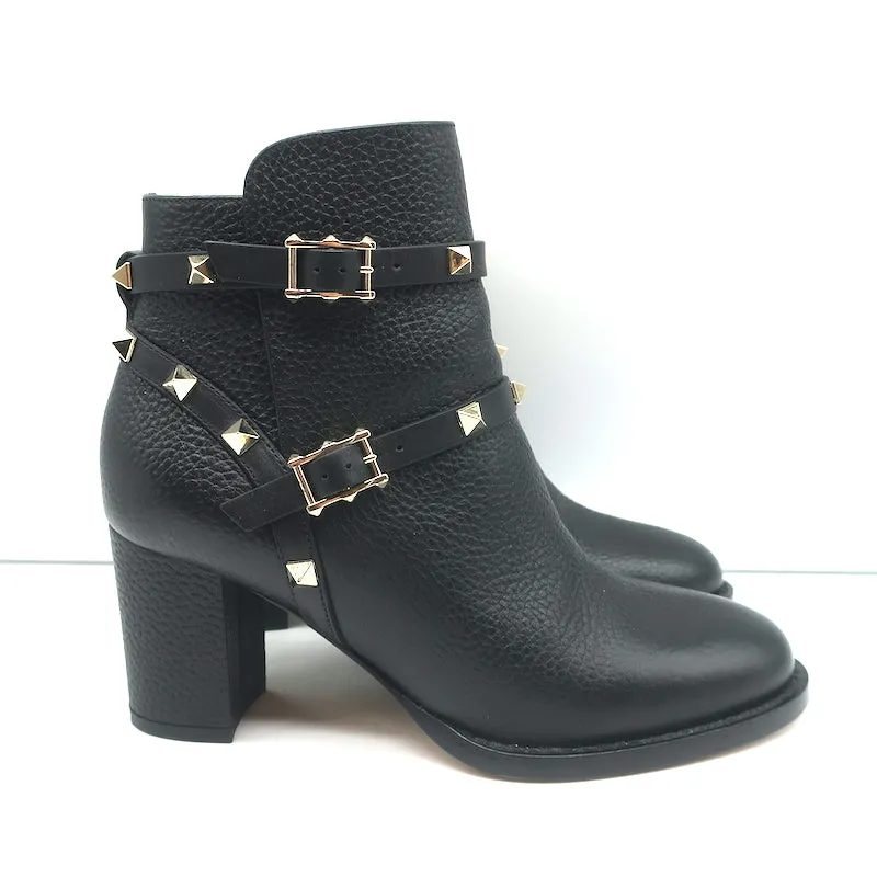 Valentino Rockstud Knöchelstiefel Schwarz Geprägtes Leder Größe 35.5 Stiefeletten mit mittlerer Absatzhöhe