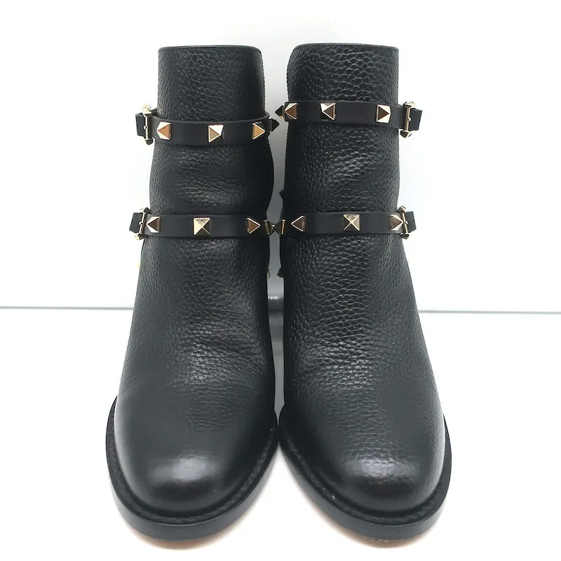 Valentino Rockstud Knöchelstiefel Schwarz Geprägtes Leder Größe 35.5 Stiefeletten mit mittlerer Absatzhöhe