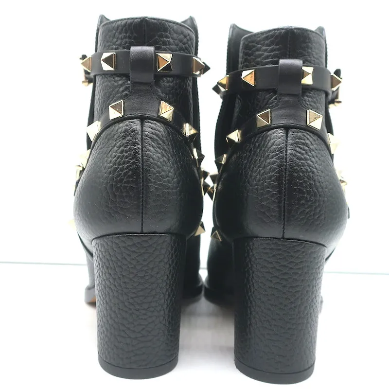 Valentino Rockstud Knöchelstiefel Schwarz Geprägtes Leder Größe 35.5 Stiefeletten mit mittlerer Absatzhöhe