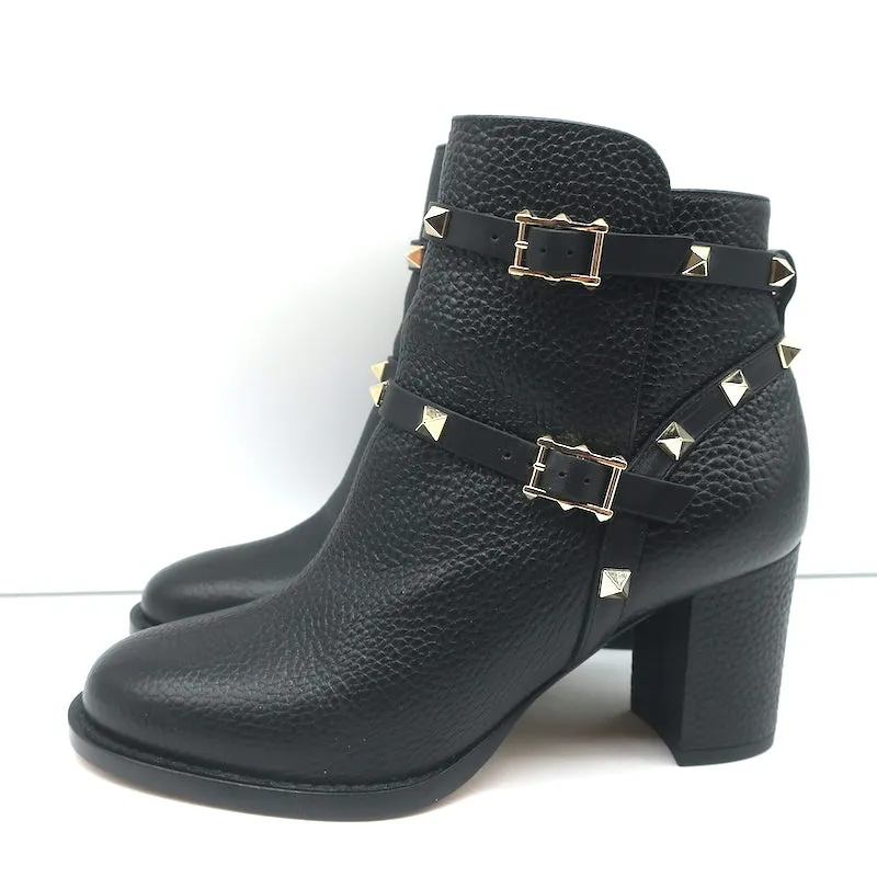 Valentino Rockstud Knöchelstiefel Schwarz Geprägtes Leder Größe 35.5 Stiefeletten mit mittlerer Absatzhöhe