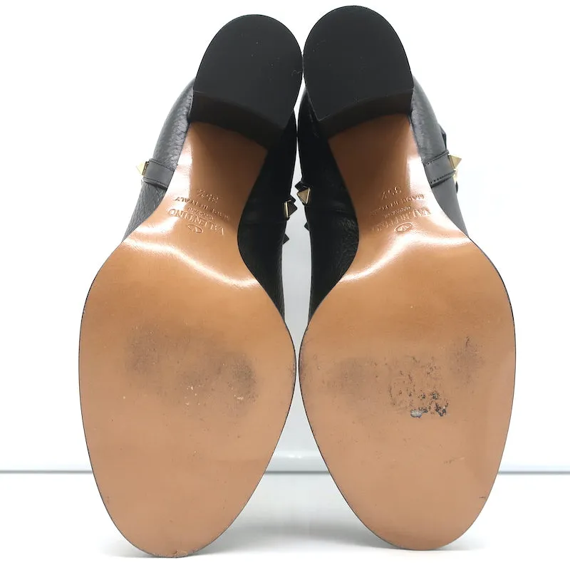 Valentino Rockstud Knöchelstiefel Schwarz Geprägtes Leder Größe 35.5 Stiefeletten mit mittlerer Absatzhöhe