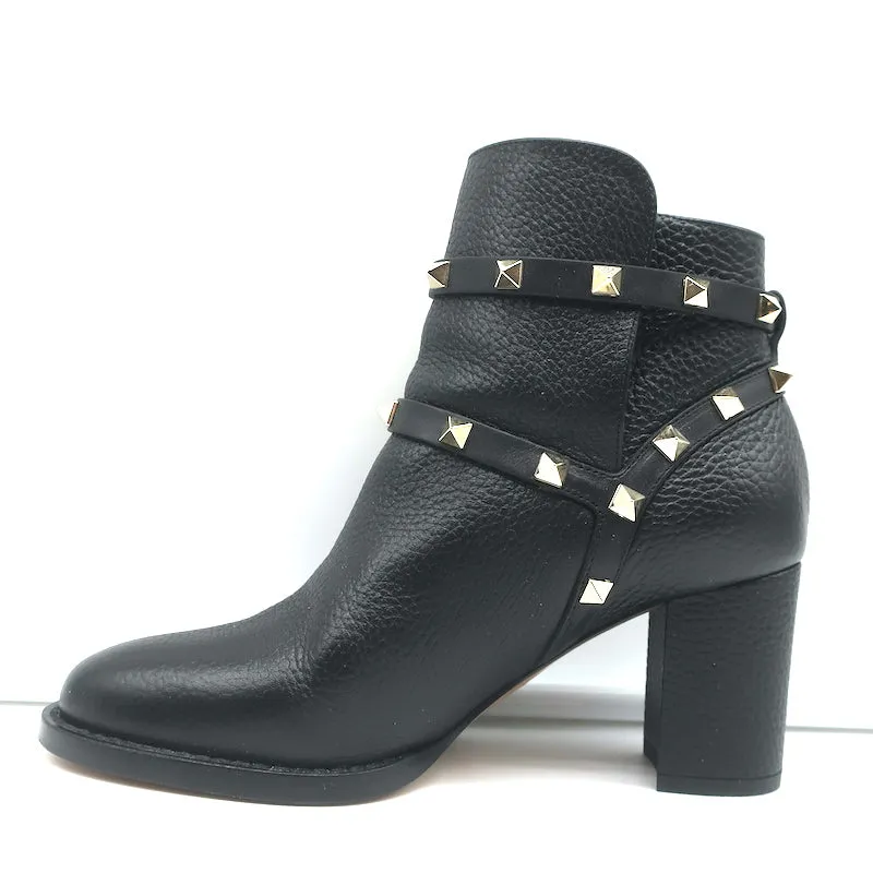 Valentino Rockstud Knöchelstiefel Schwarz Geprägtes Leder Größe 35.5 Stiefeletten mit mittlerer Absatzhöhe