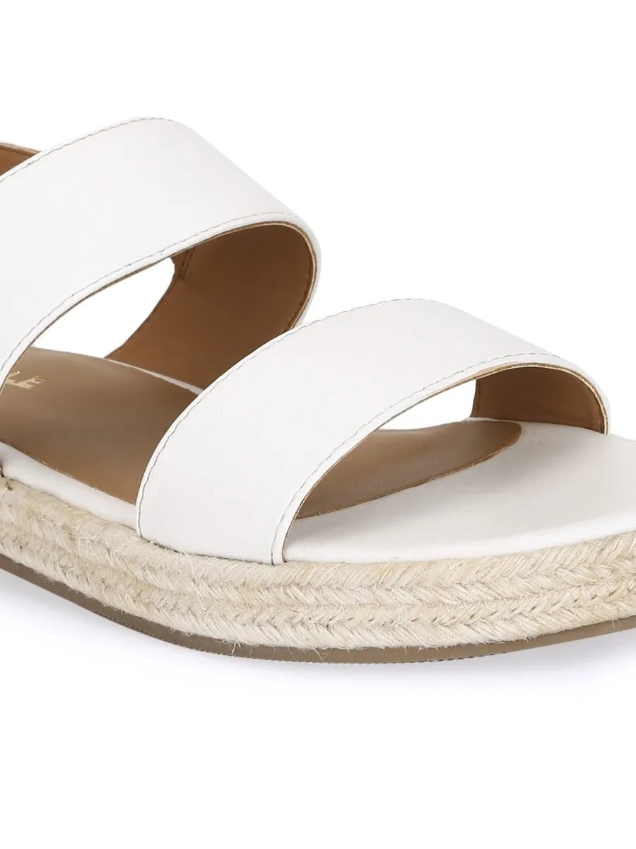 Weiße PU-Jute-Espadrilles