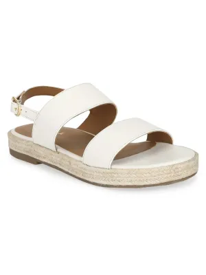Weiße PU-Jute-Espadrilles