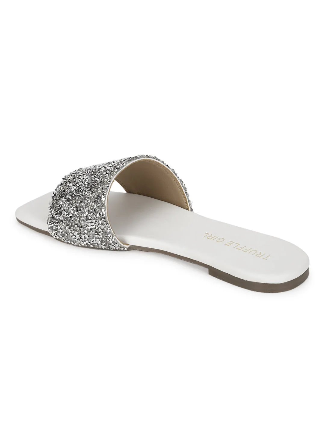 Weiße PU Glitzer-Slipper mit Strassbesatz (TC-ST-1211-WHT)