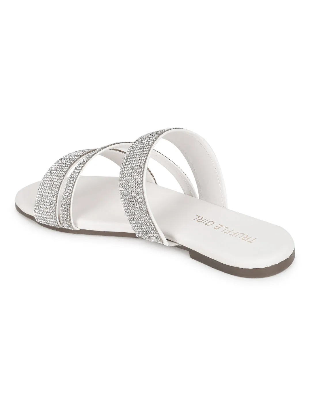 Weiße PU Riemchen-Slipper mit Strass (TC-ST-1214-WHT)
