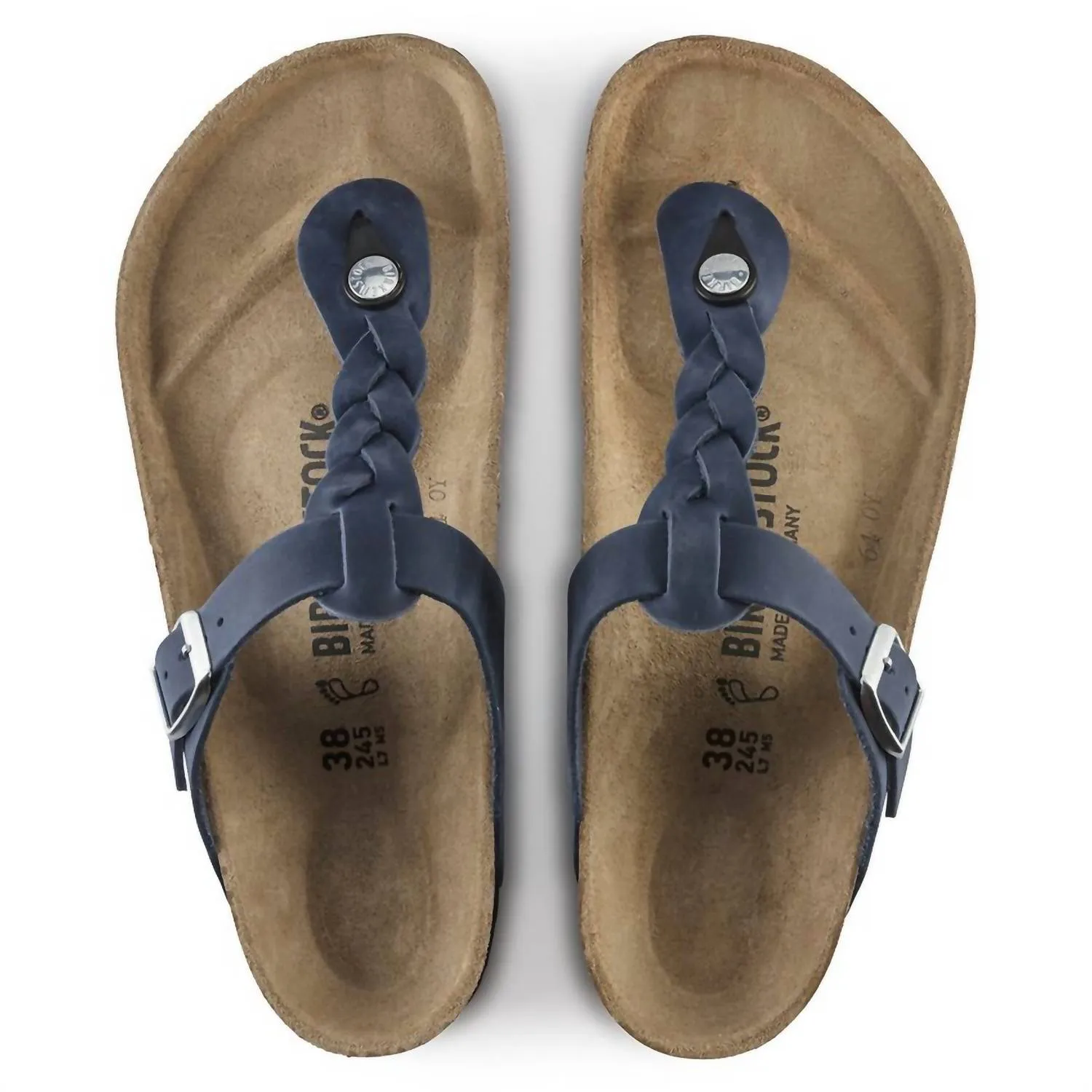 Gizeh Geflochtene Sandalen aus geöltem Leder für Damen - Regular/wide in Marineblau