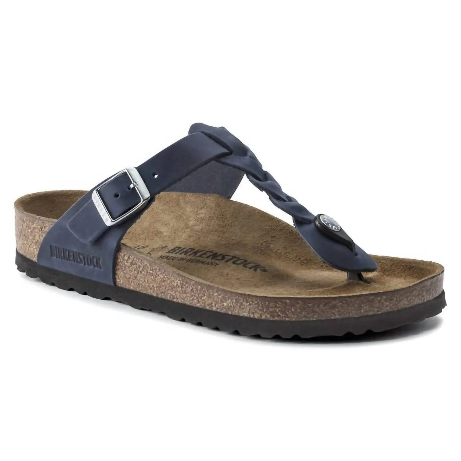 Gizeh Geflochtene Sandalen aus geöltem Leder für Damen - Regular/wide in Marineblau