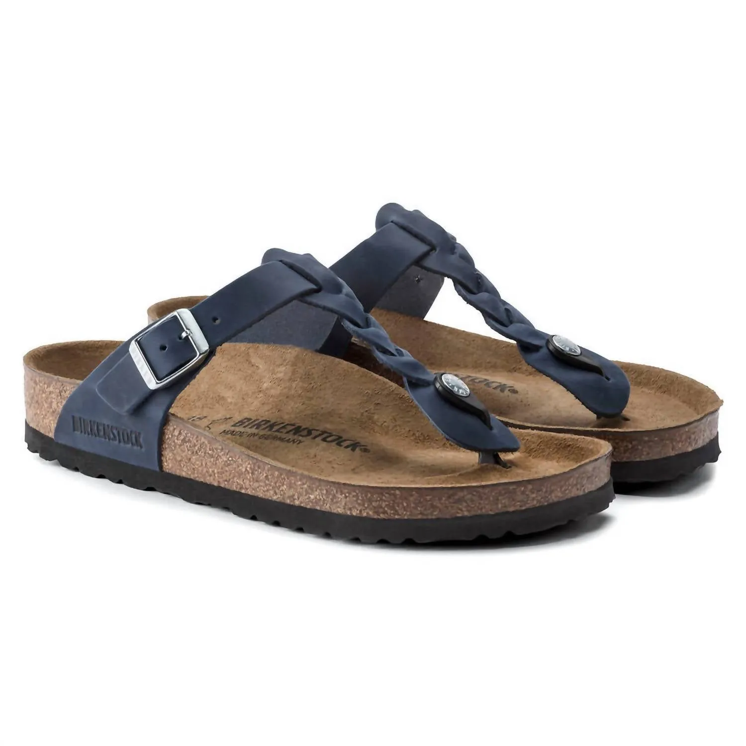 Gizeh Geflochtene Sandalen aus geöltem Leder für Damen - Regular/wide in Marineblau