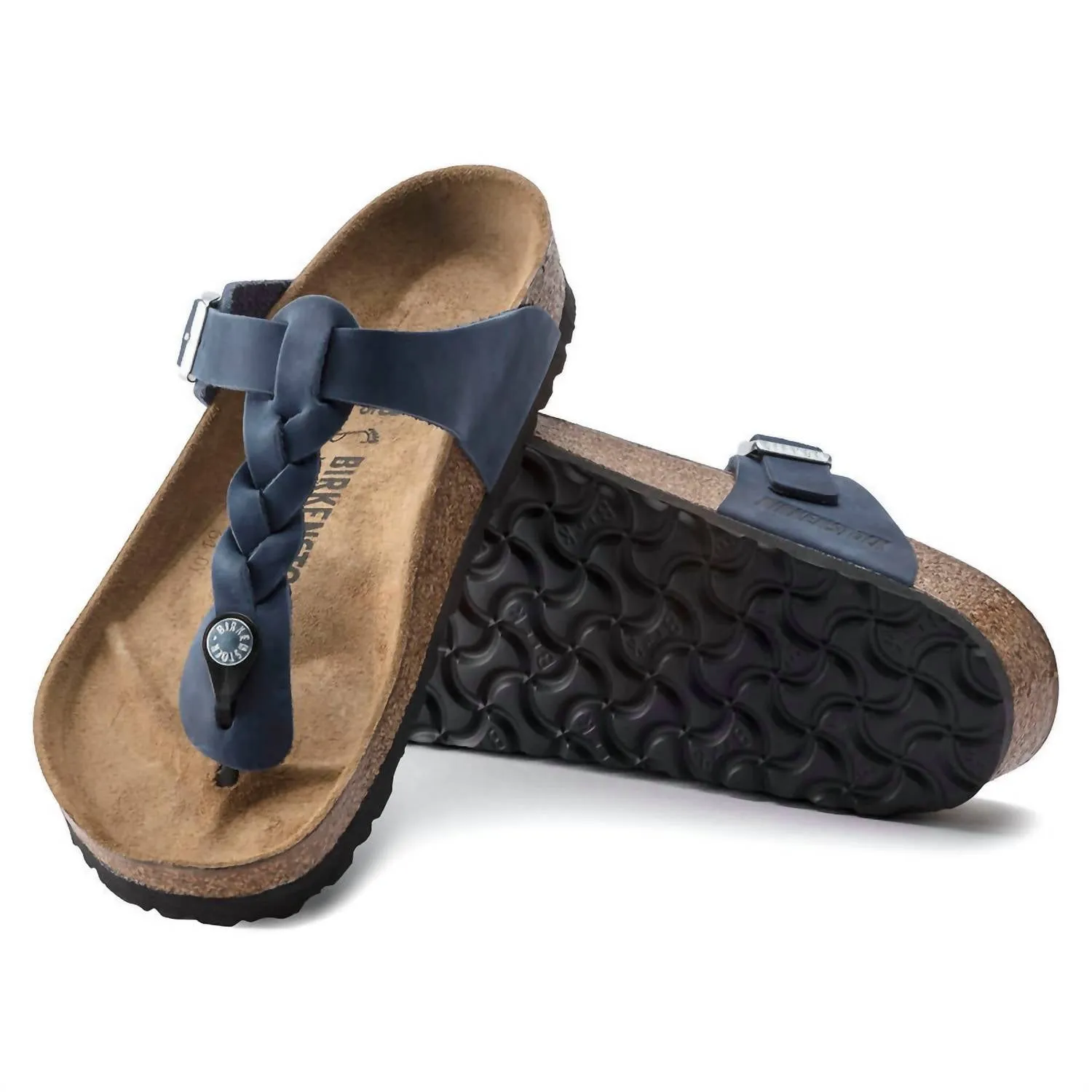Gizeh Geflochtene Sandalen aus geöltem Leder für Damen - Regular/wide in Marineblau