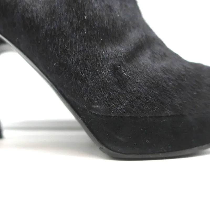 Yves Saint Laurent Plateaustiefeletten Navy/Schwarz Leopardenprint Ponyhaar Größe 38
