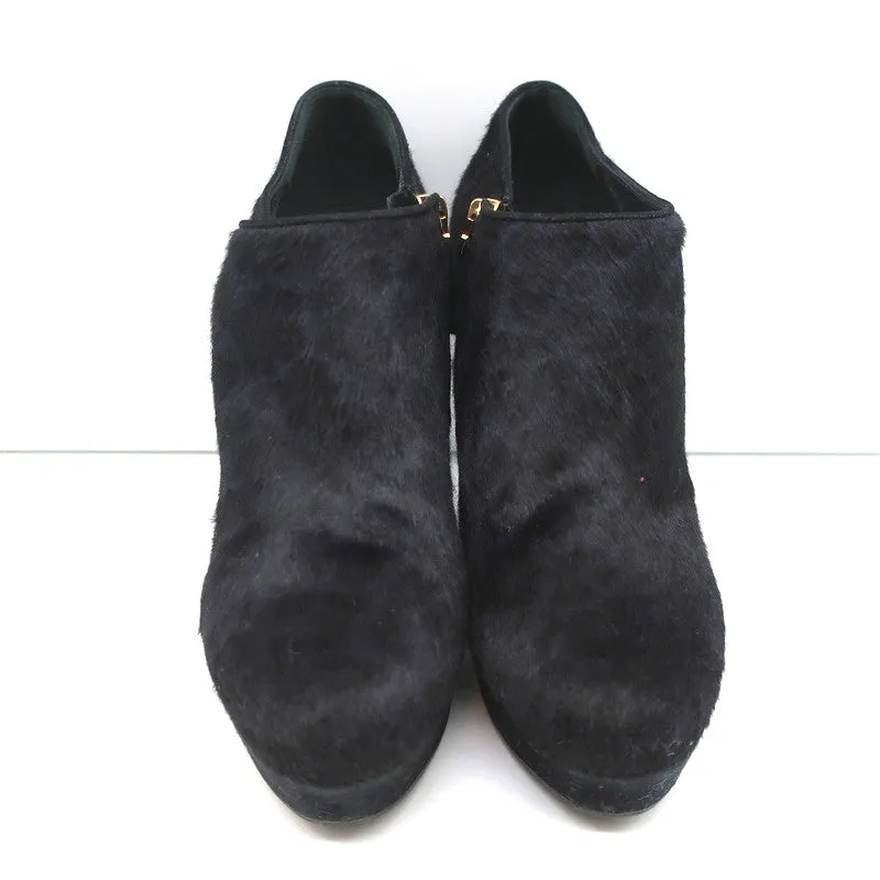 Yves Saint Laurent Plateaustiefeletten Navy/Schwarz Leopardenprint Ponyhaar Größe 38