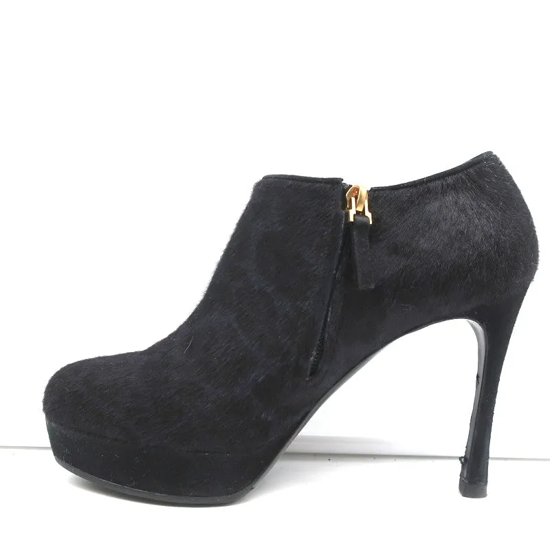 Yves Saint Laurent Plateaustiefeletten Navy/Schwarz Leopardenprint Ponyhaar Größe 38