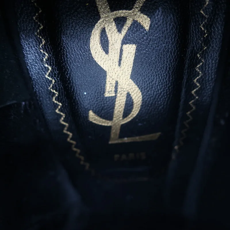 Yves Saint Laurent Plateaustiefeletten Navy/Schwarz Leopardenprint Ponyhaar Größe 38