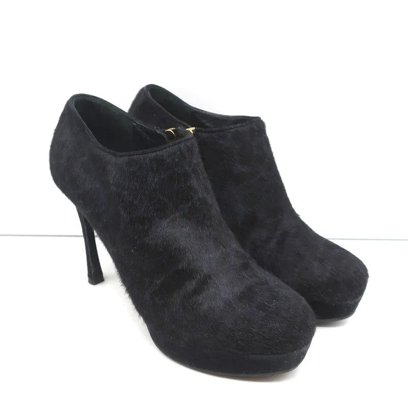 Yves Saint Laurent Plateaustiefeletten Navy/Schwarz Leopardenprint Ponyhaar Größe 38