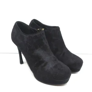 Yves Saint Laurent Plateaustiefeletten Navy/Schwarz Leopardenprint Ponyhaar Größe 38