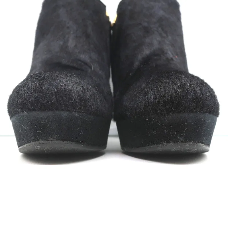 Yves Saint Laurent Plateaustiefeletten Navy/Schwarz Leopardenprint Ponyhaar Größe 38