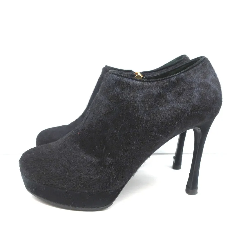 Yves Saint Laurent Plateaustiefeletten Navy/Schwarz Leopardenprint Ponyhaar Größe 38