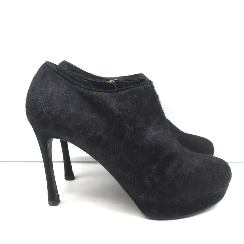 Yves Saint Laurent Plateaustiefeletten Navy/Schwarz Leopardenprint Ponyhaar Größe 38